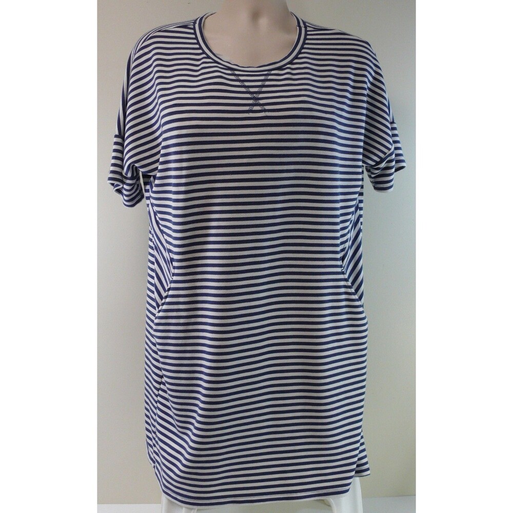 Halcyon blue and White Striped Casual sheath Dress tunic size XL pockets